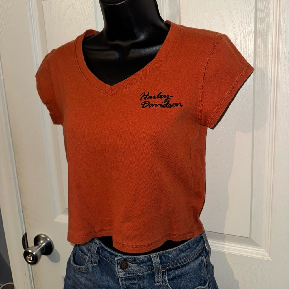 Harley-Davidson Orange Fitted Cap Sleeve Crop Top